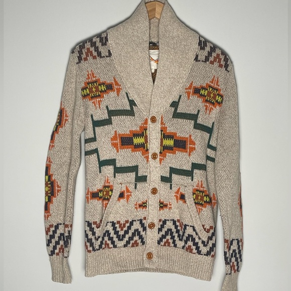 Koto | Printed Knit Button Down Collared Wool Blend Sweater Aztec Western - Picture 1 of 6
